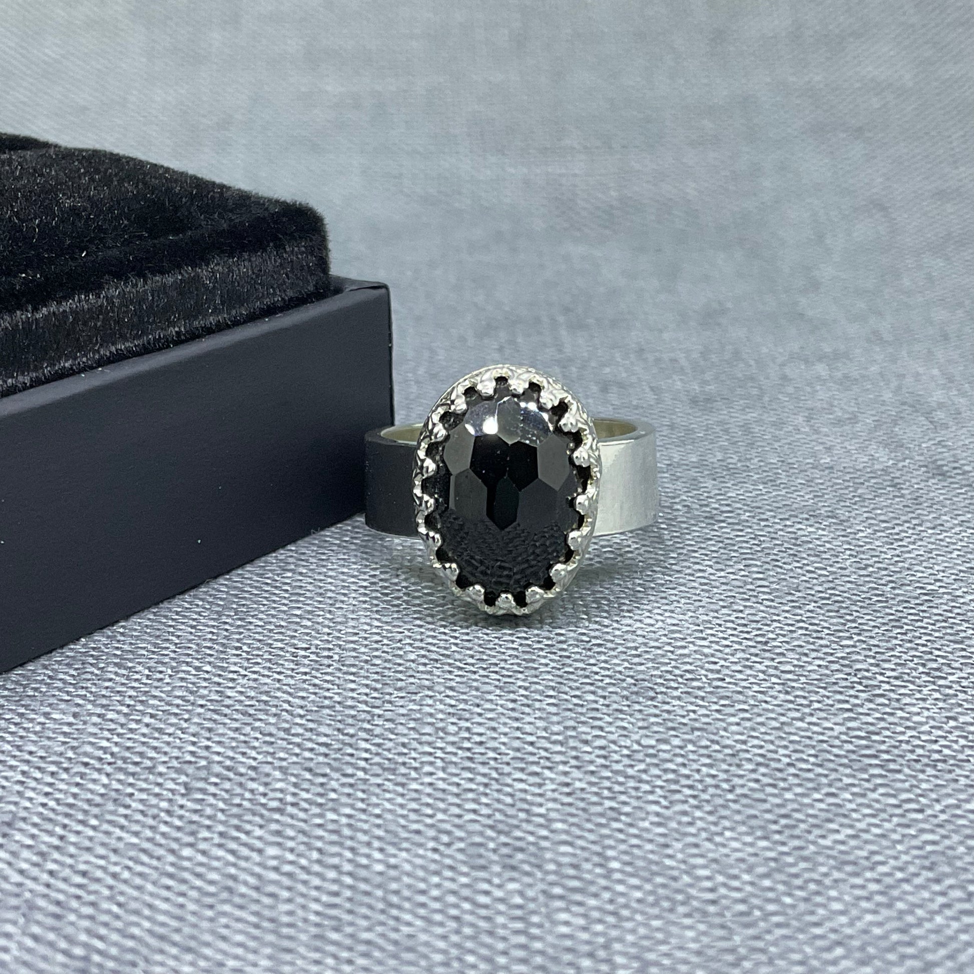 Natural Black Spinel Ring Black Gems Ring Sterling Silver Ring