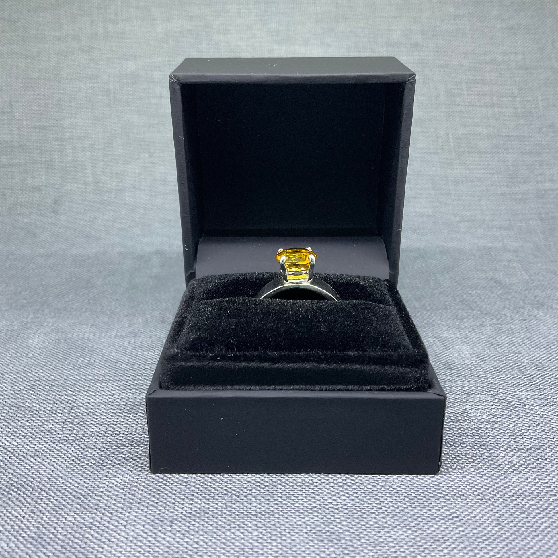 Golden Yellow Citrine Solitaire Sterling Silver Ring, Size M / US 6 1/4