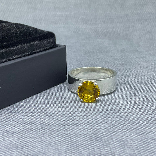 Golden Yellow Citrine Solitaire Sterling Silver Ring, Size M / US 6 1/4