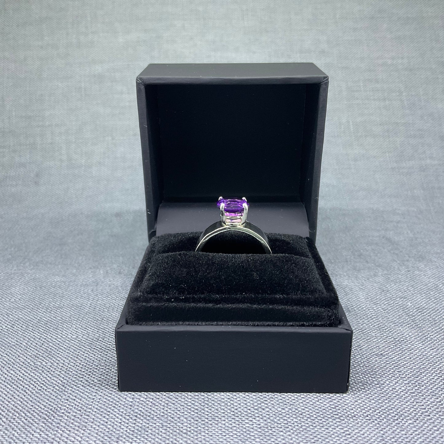 Amethyst Solitaire Sterling Silver Ring, Size M / US 6 1/4